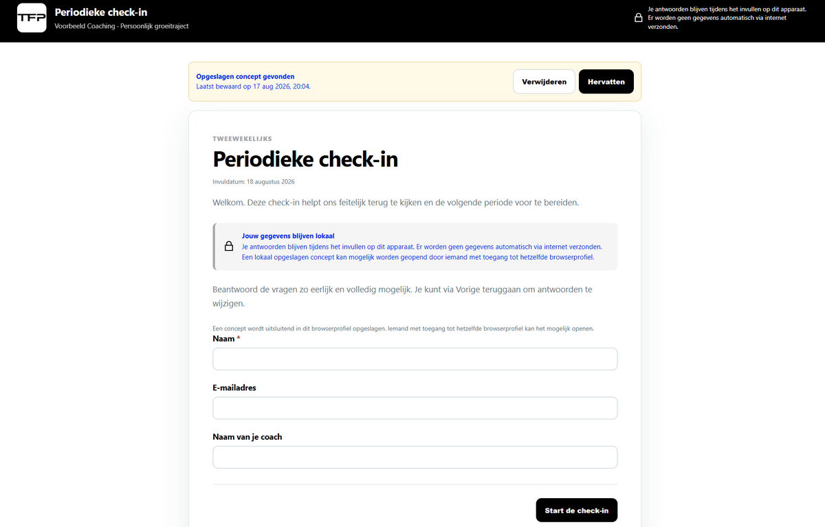Professionele Check-in Maker voor Coaches