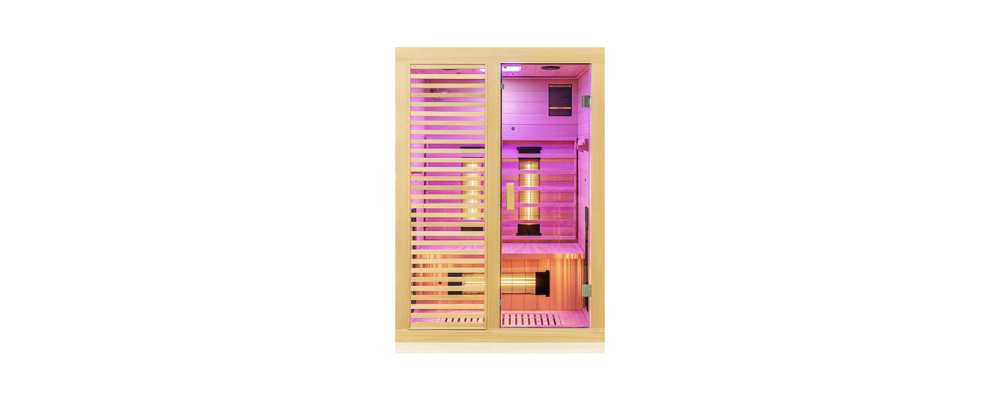 MARA Infraroodcabine – luxe infraroodsauna van Hemlock hout met stralers, licht- en aromatherapie voor optimaal spierherstel en ontspanning thuis