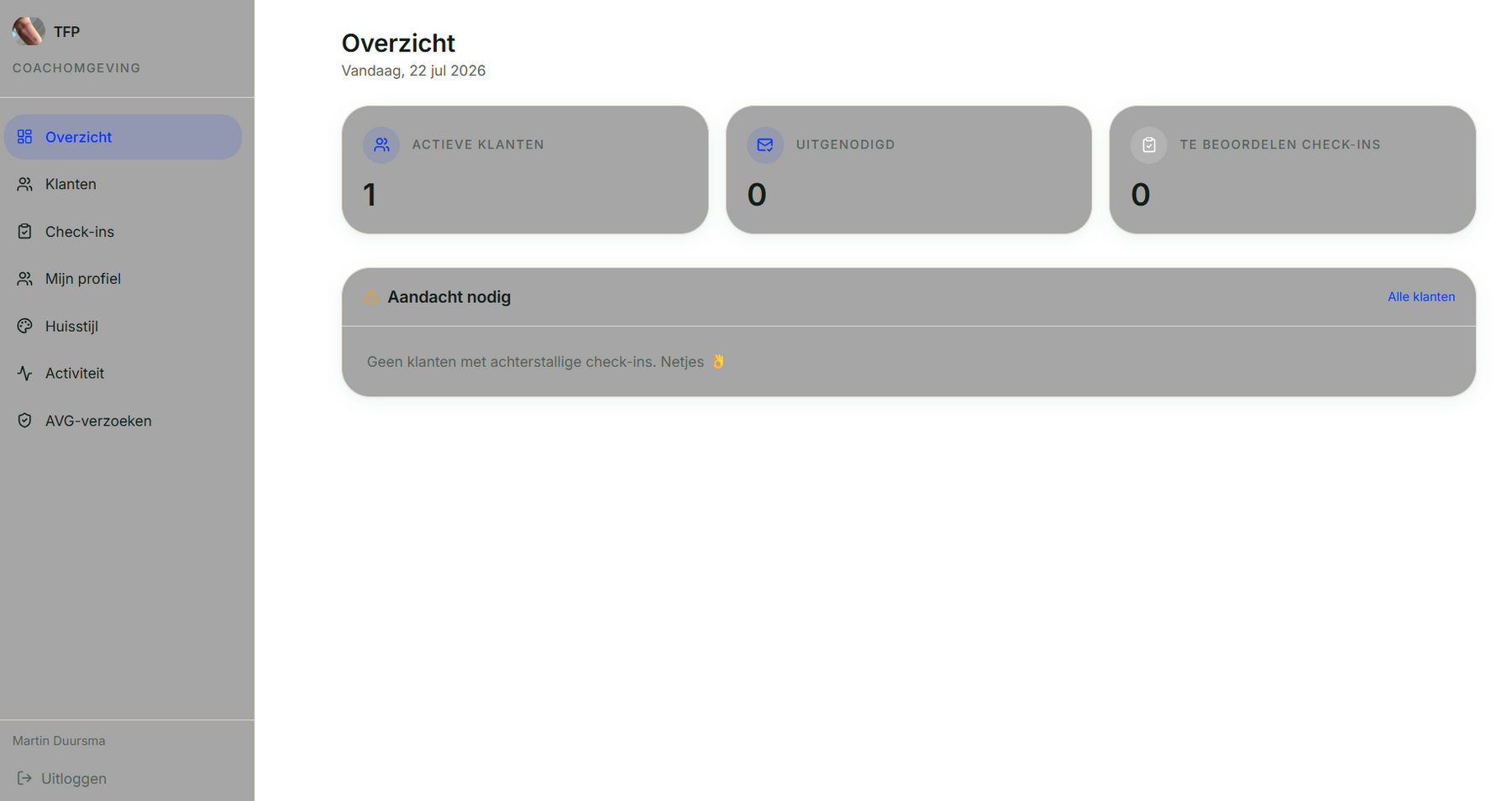 Coachdashboard van ThuisFitPro