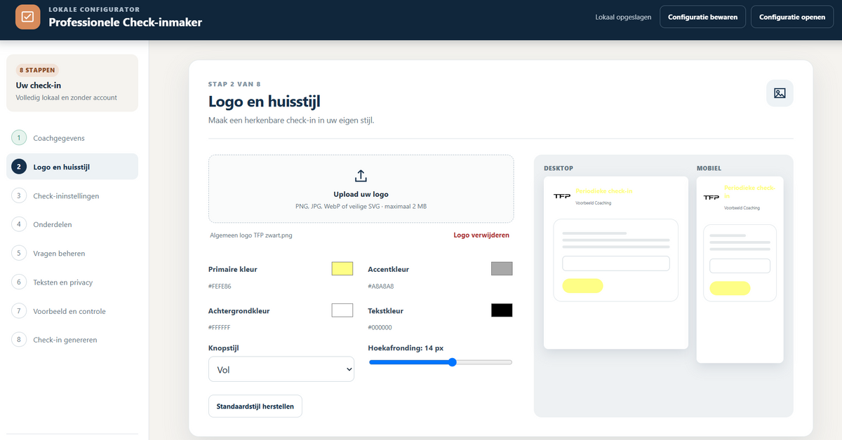 Professionele Check-in Maker voor Coaches
