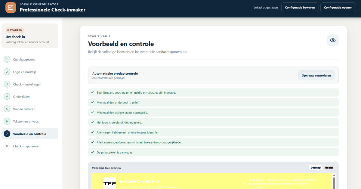 Professionele Check-in Maker voor Coaches